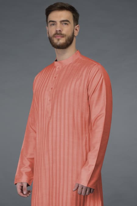 Shop_Talking Threads_Red Premium Rayon Embroidered Pintuck Kurta  _Online_at_Aza_Fashions