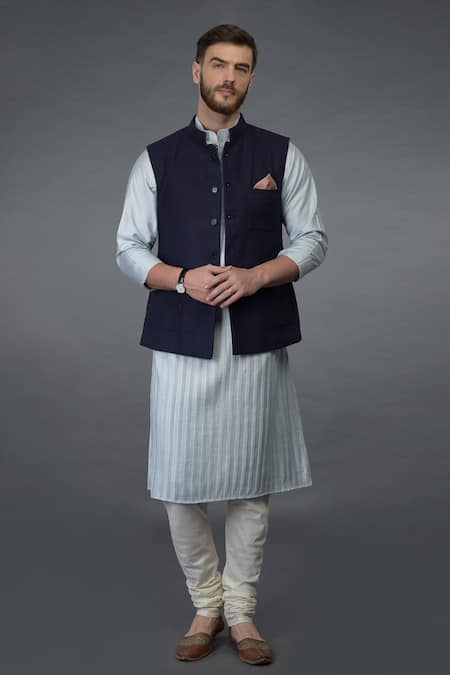 Talking Threads Blue Waistcoat And Embroidered Kurta Set 