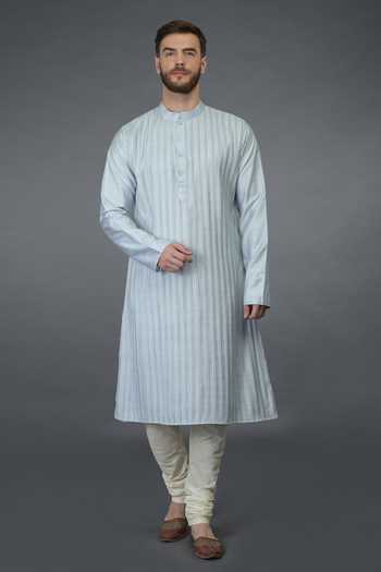 Talking Threads_Blue Waistcoat And Embroidered Kurta Set_Online_at_Aza_Fashions