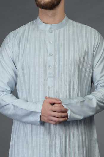 Talking Threads_Blue Waistcoat And Embroidered Kurta Set_at_Aza_Fashions