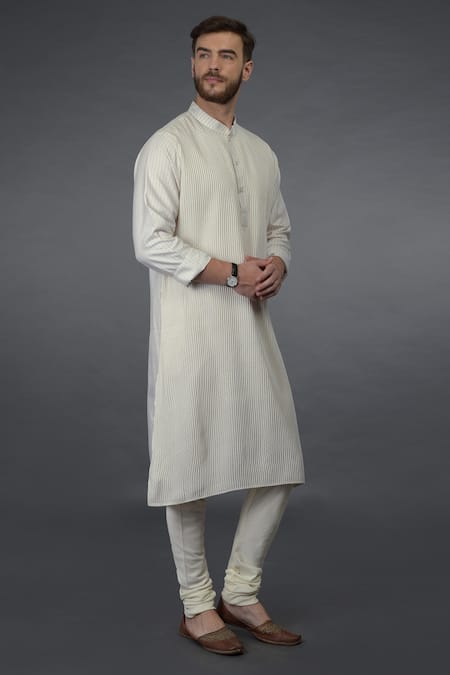 Talking Threads_Ivory Premium Rayon Silk Pintuck Kurta_Online_at_Aza_Fashions