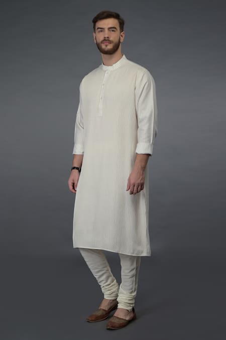 Shop_Talking Threads_Ivory Premium Rayon Silk Pintuck Kurta_Online_at_Aza_Fashions