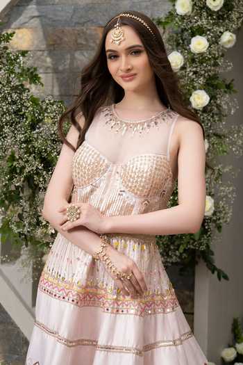 Shop_Tamaraa By Tahani_Pink Silk Taffeta Mirror, Sequin, Bead And Cutdana Round Embroidered Anarkali_Online_at_Aza_Fashions