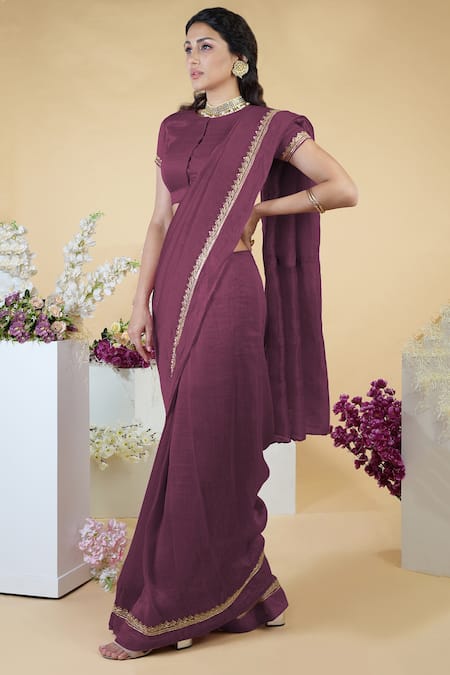 Buy Talking Threads Purple Petticoat- Satin, Saree And Blouse- Linen Silk Zardozi Round & Set Online at Aza Fashions Buy_Talking Threads_Purple Petticoat- Satin, Saree And Blouse- Linen Silk Zardozi Round & Set _Online_at_Aza_Fashions