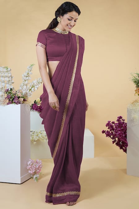 Shop Talking Threads Purple Petticoat- Satin, Saree And Blouse- Linen Silk Zardozi Round & Set Online at Aza Fashions Shop_Talking Threads_Purple Petticoat- Satin, Saree And Blouse- Linen Silk Zardozi Round & Set _Online_at_Aza_Fashions