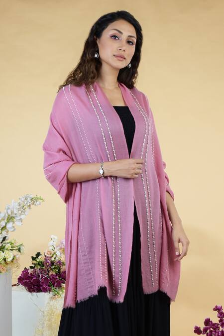 Talking Threads_Pink Pashmina Embroidered Stole_Online_at_Aza_Fashions