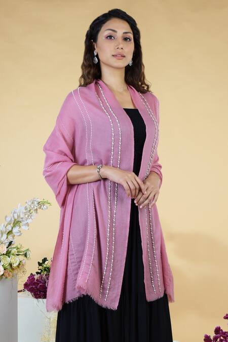 Shop_Talking Threads_Pink Pashmina Embroidered Stole_Online_at_Aza_Fashions
