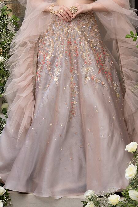 Shop Tamaraa By Tahani Brown Silk Taffeta And Organza Sequin & Thread Round Embroidered Lehenga Set Online at Aza Fashions Shop_Tamaraa By Tahani_Brown Silk Taffeta And Organza Sequin & Thread Round Embroidered Lehenga Set _Online_at_Aza_Fashions