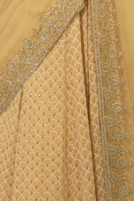 Talking Threads_Gold Blouse And Lehenga Georgette Dupatta Silk Organza Embroidered Set_at_Aza_Fashions