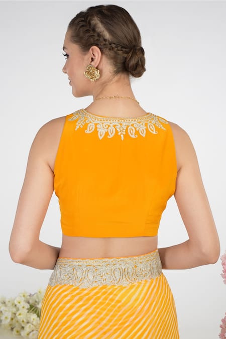 Buy Talking Threads Yellow Chiffon Kashmiri Paisley Tilla Aari Leheriya Saree Online at Aza Fashions Buy_Talking Threads_Yellow Chiffon Kashmiri Paisley Tilla Aari Leheriya Saree _Online_at_Aza_Fashions