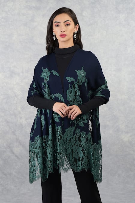 Buy_Talking Threads_Blue Pashmina Embellished Stole _at_Aza_Fashions