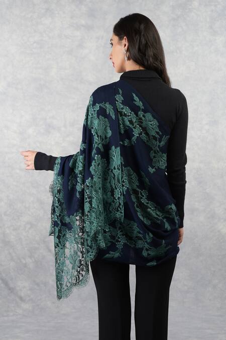 Shop_Talking Threads_Blue Pashmina Embellished Stole _at_Aza_Fashions