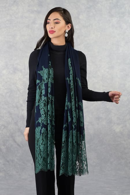 Buy_Talking Threads_Blue Pashmina Embellished Stole _Online_at_Aza_Fashions