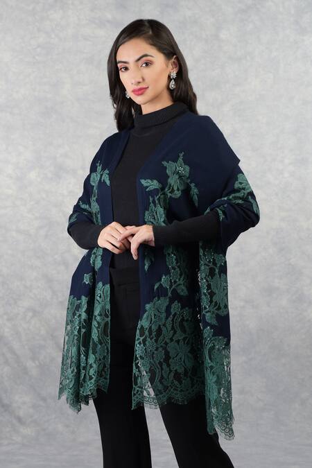 Shop_Talking Threads_Blue Pashmina Embellished Stole _Online_at_Aza_Fashions