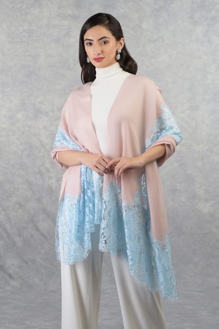 Buy_Talking Threads_Pink Pashmina Embellished Stole _at_Aza_Fashions