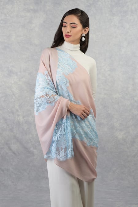Talking Threads_Pink Pashmina Embellished Stole _Online_at_Aza_Fashions