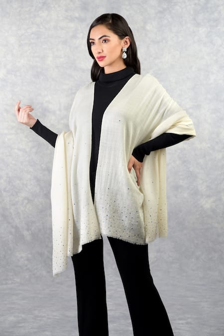 Buy_Talking Threads_White Pashmina Embellished Stole_Online_at_Aza_Fashions