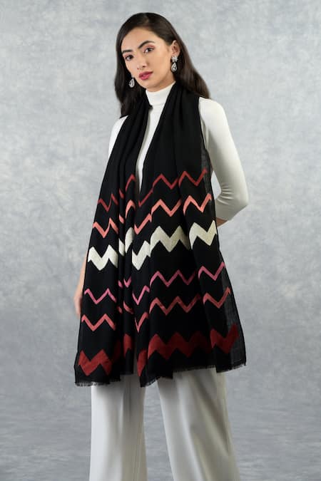 Talking Threads Black Pashmina Embroidered Stole