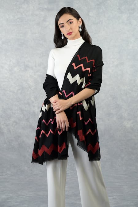 Talking Threads_Black Pashmina Embroidered Stole_Online_at_Aza_Fashions