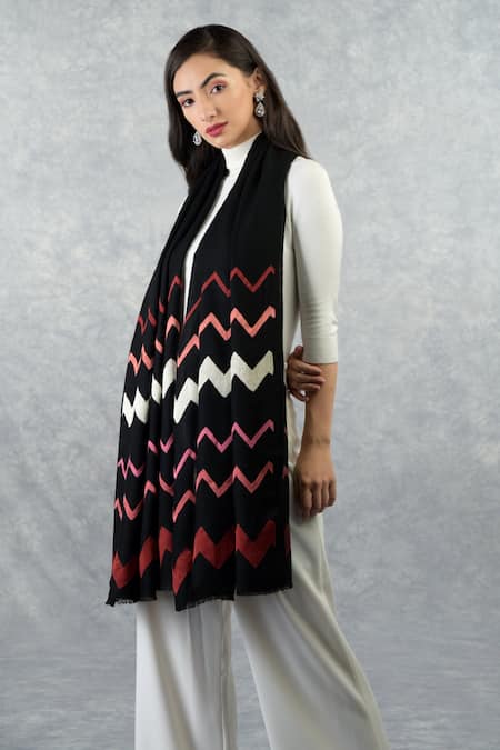 Shop_Talking Threads_Black Pashmina Embroidered Stole_Online_at_Aza_Fashions