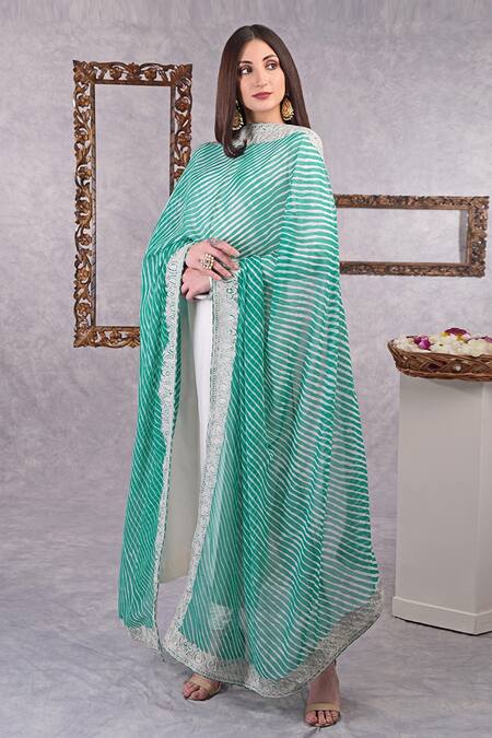 Talking Threads White Dupatta Georgette, Kurta And Churidar Pure Silk Set With Leheriya Online at Aza Fashions Talking Threads_White Dupatta Georgette, Kurta And Churidar Pure Silk Set With Leheriya _Online_at_Aza_Fashions