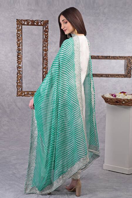 Buy Talking Threads White Dupatta Georgette, Kurta And Churidar Pure Silk Set With Leheriya Online at Aza Fashions Buy_Talking Threads_White Dupatta Georgette, Kurta And Churidar Pure Silk Set With Leheriya _Online_at_Aza_Fashions