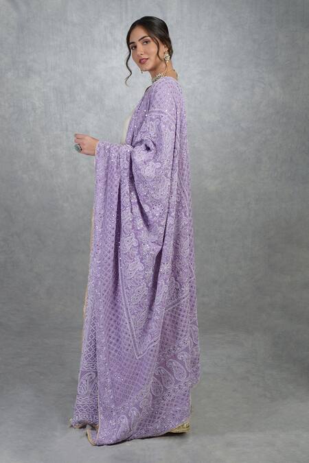 Buy Talking Threads Purple Pure Georgette Chikankari Embroidered Dupatta Online at Aza Fashions Buy_Talking Threads_Purple Pure Georgette Chikankari Embroidered Dupatta _Online_at_Aza_Fashions