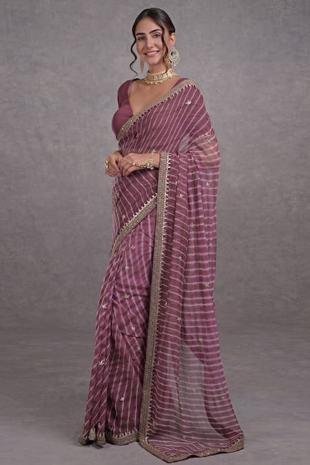 Talking Threads Purple Leheriya Saree With Blouse