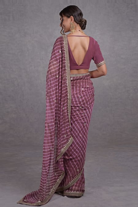 Shop_Talking Threads_Purple Leheriya Saree With Blouse_at_Aza_Fashions