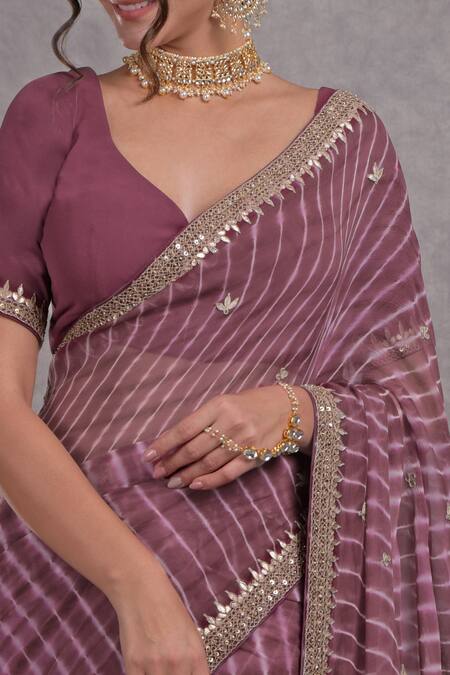 Talking Threads_Purple Leheriya Saree With Blouse_at_Aza_Fashions