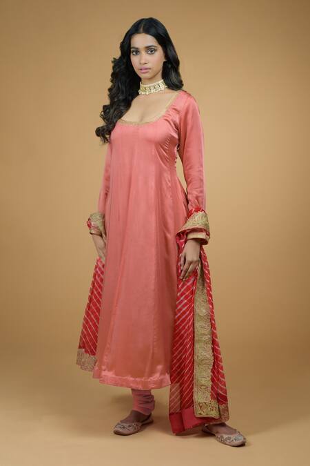 Talking Threads Orange Dupatta-chiffon, Kurtaand Pant- Modal Anarkali Set With Embroidered Dupatta Online at Aza Fashions Talking Threads_Orange Dupatta-chiffon, Kurtaand Pant- Modal Anarkali Set With Embroidered Dupatta _Online_at_Aza_Fashions