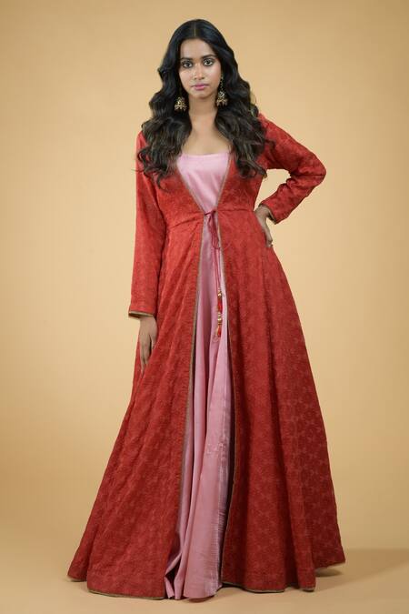 Cotton Lurex Yellow Anarkali Dress With Full Sequence Work Jacket - Ireshh