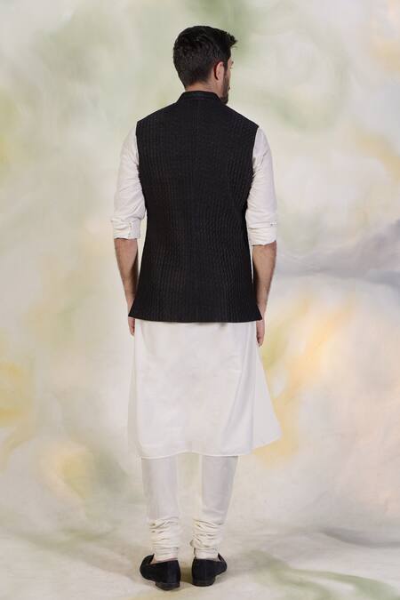 Shop_Talking Threads_Black Raw Silk Quilted Bundi_at_Aza_Fashions