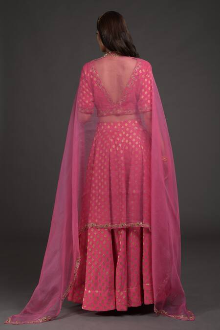 Shop Talking Threads Pink Blouse And Lehenga Georgette & Dupatta Tulle Lining Shantoon Pattern Set at Aza Fashions Shop_Talking Threads_Pink Blouse And Lehenga Georgette & Dupatta Tulle Lining Shantoon Pattern Set_at_Aza_Fashions