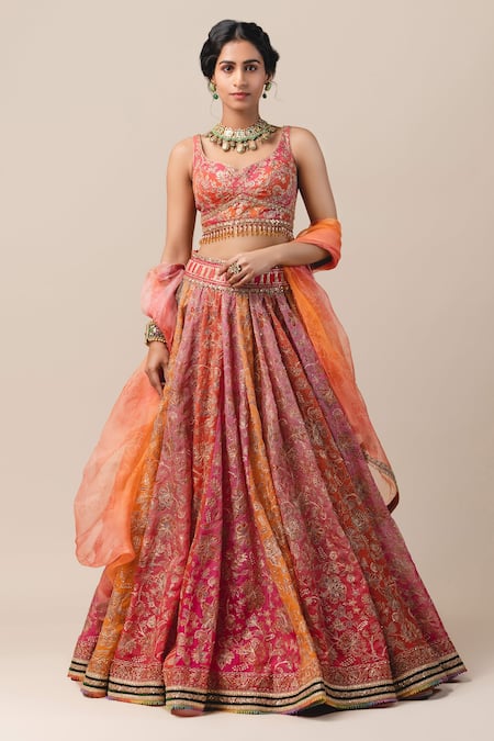 Buy Yellow Chanderi Embroidered Gota Scoop Crushed Bridal Lehenga Set For  Women by Tarun Tahiliani Online at Aza Fashions.