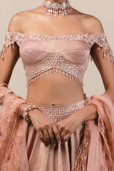 Tarun Tahiliani Pink Tulle, Velvet Lehenga Set Online at Aza Fashions Tarun Tahiliani_Pink Tulle, Velvet Lehenga Set_Online_at_Aza_Fashions