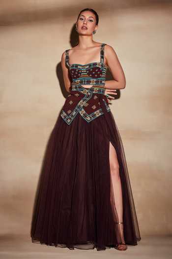 Buy Nikita Mhaisalkar Brown Embroidery, Beads Turkish Waist Belt at Aza Fashions Buy_Nikita Mhaisalkar_Brown Embroidery, Beads Turkish Waist Belt _at_Aza_Fashions