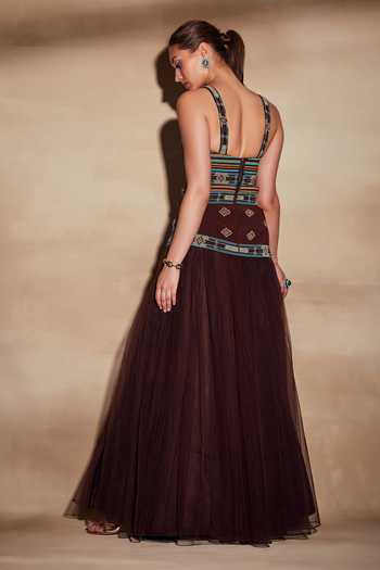 Shop Nikita Mhaisalkar Brown Embroidery, Beads Turkish Waist Belt at Aza Fashions Shop_Nikita Mhaisalkar_Brown Embroidery, Beads Turkish Waist Belt _at_Aza_Fashions