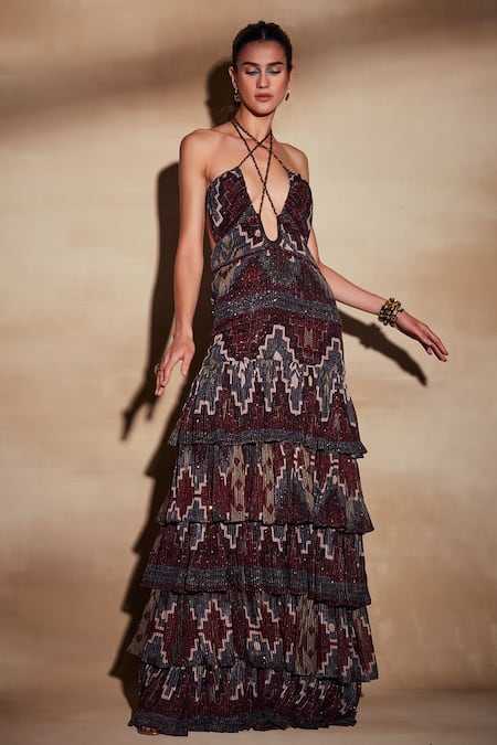 Nikita Mhaisalkar Tapis Print Layered Gown 