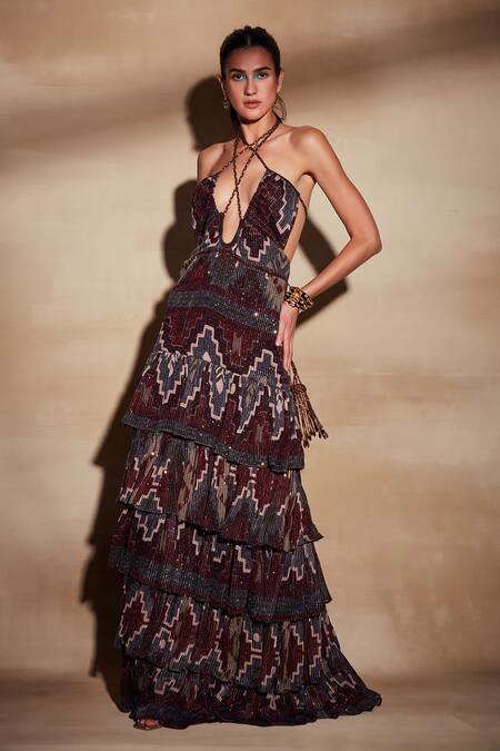 Nikita Mhaisalkar Tapis Print Layered Gown 