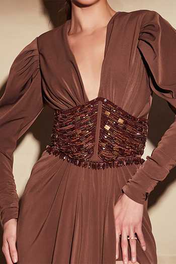 Buy_Nikita Mhaisalkar_Brown Beads Turkish Corset _Online_at_Aza_Fashions