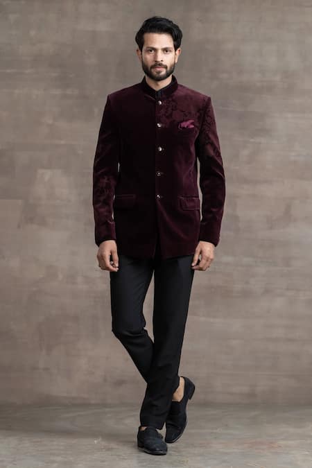 Tarun Tahiliani Velvet Bandhgala With Trouser Set 