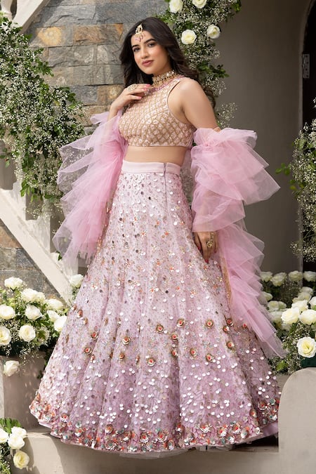 Tamaraa By Tahani Purple Silk And Net Mirror & Cutdana, Sequin, Bead Round Lehenga Set Online at Aza Fashions Tamaraa By Tahani_Purple Silk And Net Mirror & Cutdana, Sequin, Bead Round Lehenga Set_Online_at_Aza_Fashions