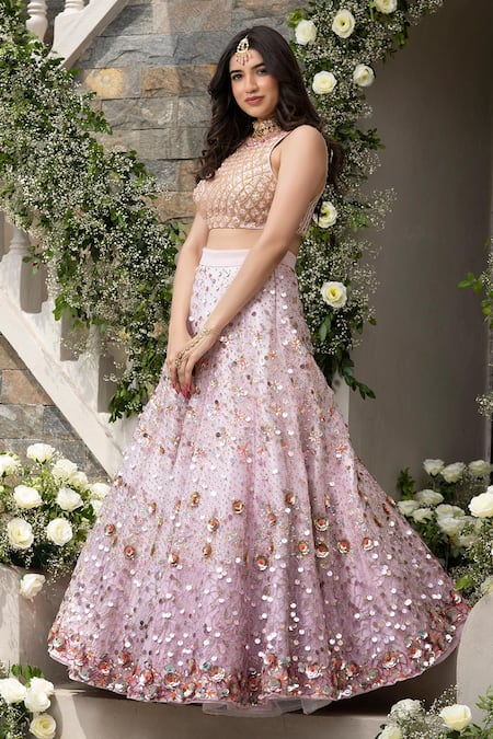 Buy Tamaraa By Tahani Purple Silk And Net Mirror & Cutdana, Sequin, Bead Round Lehenga Set Online at Aza Fashions Buy_Tamaraa By Tahani_Purple Silk And Net Mirror & Cutdana, Sequin, Bead Round Lehenga Set_Online_at_Aza_Fashions