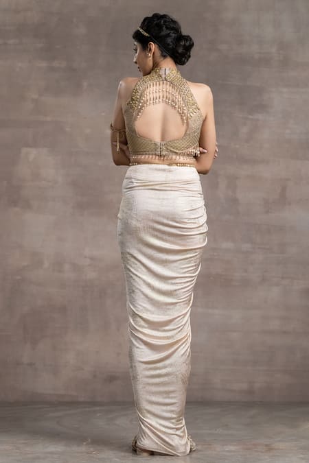 Tarun Tahiliani Embellished Blouse & Draped Skirt Set 