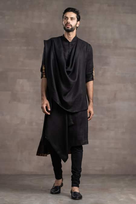 Tarun Tahiliani Linen Draped Kurta Set 