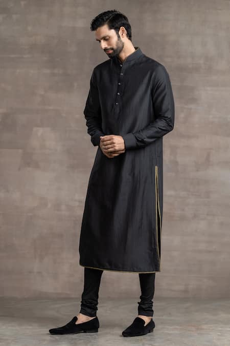 Tarun Tahiliani_Black Silk Kurta Set_Online_at_Aza_Fashions
