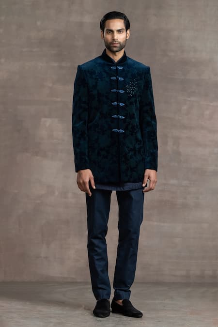 Tarun Tahiliani Velvet Floral Pattern Sherwani Set 