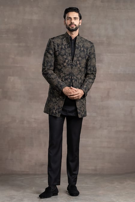 Tarun Tahiliani Silk Quilted Floral Pattern Sherwani Set 