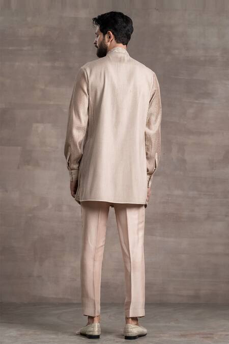 Shop Tarun Tahiliani Gold Floral Pintuck Layered Kurta Set at Aza Fashions Shop_Tarun Tahiliani_Gold Floral Pintuck Layered Kurta Set_at_Aza_Fashions